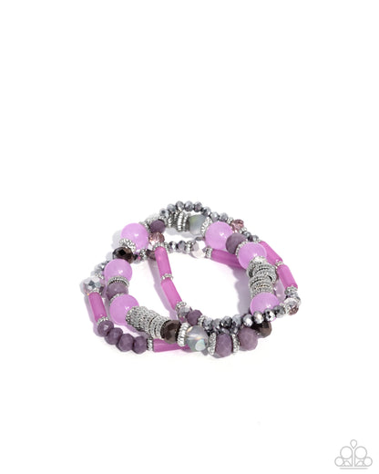 Colorful Conversation - Purple Beaded Silver Stretchy Bracelets - Paparazzi Accessories
