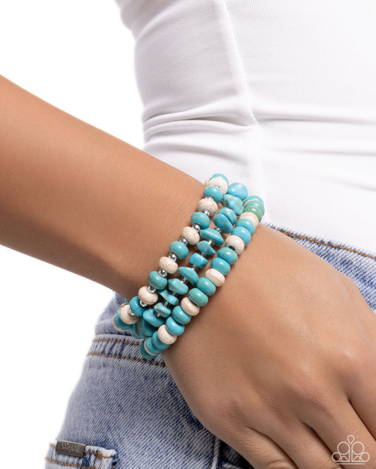 Rustic Residence - Blue Turquoise & White Crackle Stone Stretchy Bracelets - Paparazzi Accessories