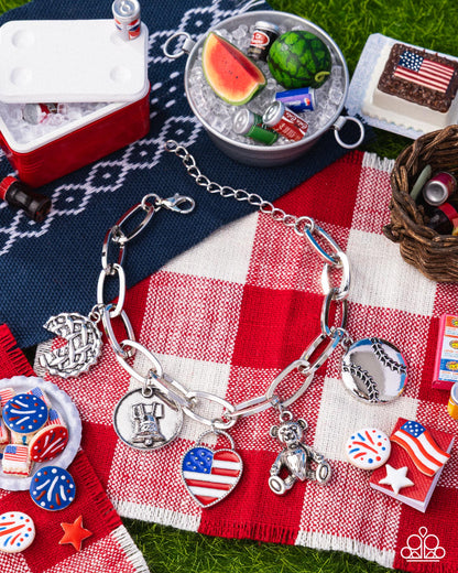 Adorably All American - Red, White, Blue Enamel Charms Silver Bracelet - Paparazzi Accessories