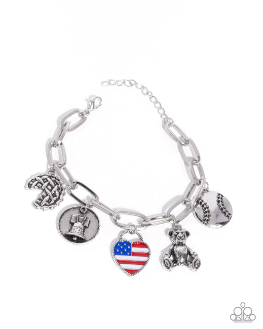 Adorably All American - Red, White, Blue Enamel Charms Silver Bracelet - Paparazzi Accessories