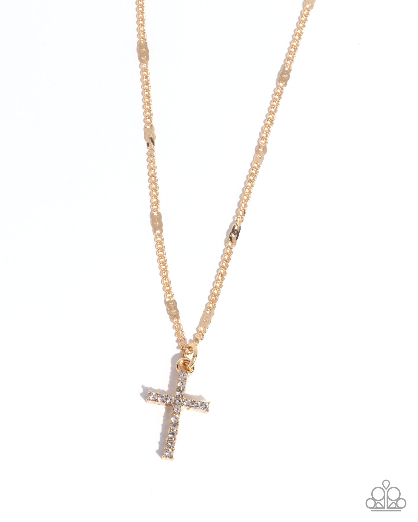 Endless Faith - Gold & White Rhinestone Cross Pendant Necklace - Paparazzi Accessories
