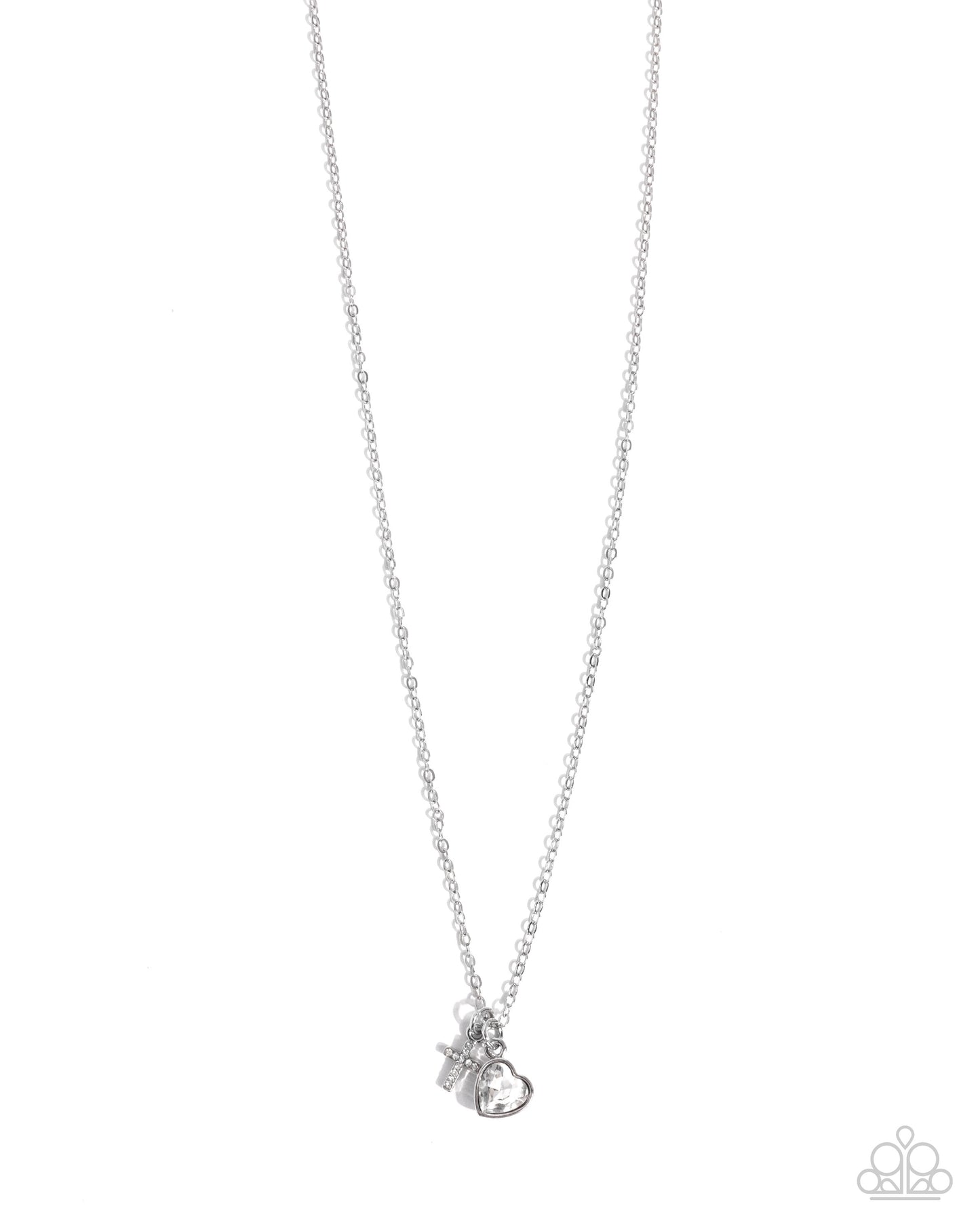 Blessed Brilliance - White Cross & White Rhinestone Heart Necklace - Paparazzi Accessories