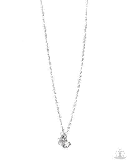 Blessed Brilliance - White Cross & White Rhinestone Heart Necklace - Paparazzi Accessories