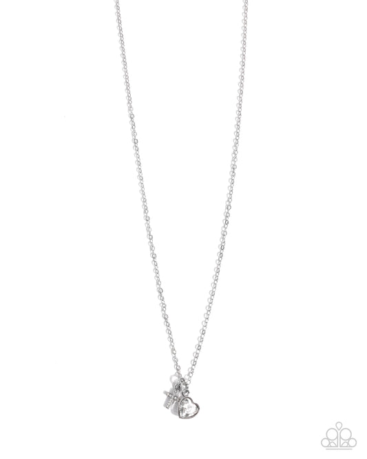 Blessed Brilliance - White Cross & White Rhinestone Heart Necklace - Paparazzi Accessories