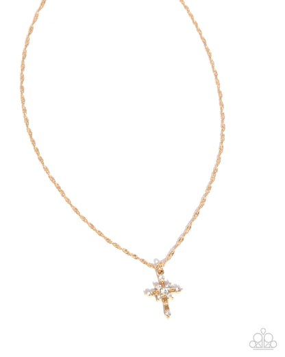 Graceful Glory - Gold Cross Pendant Necklace - Paparazzi Accessories