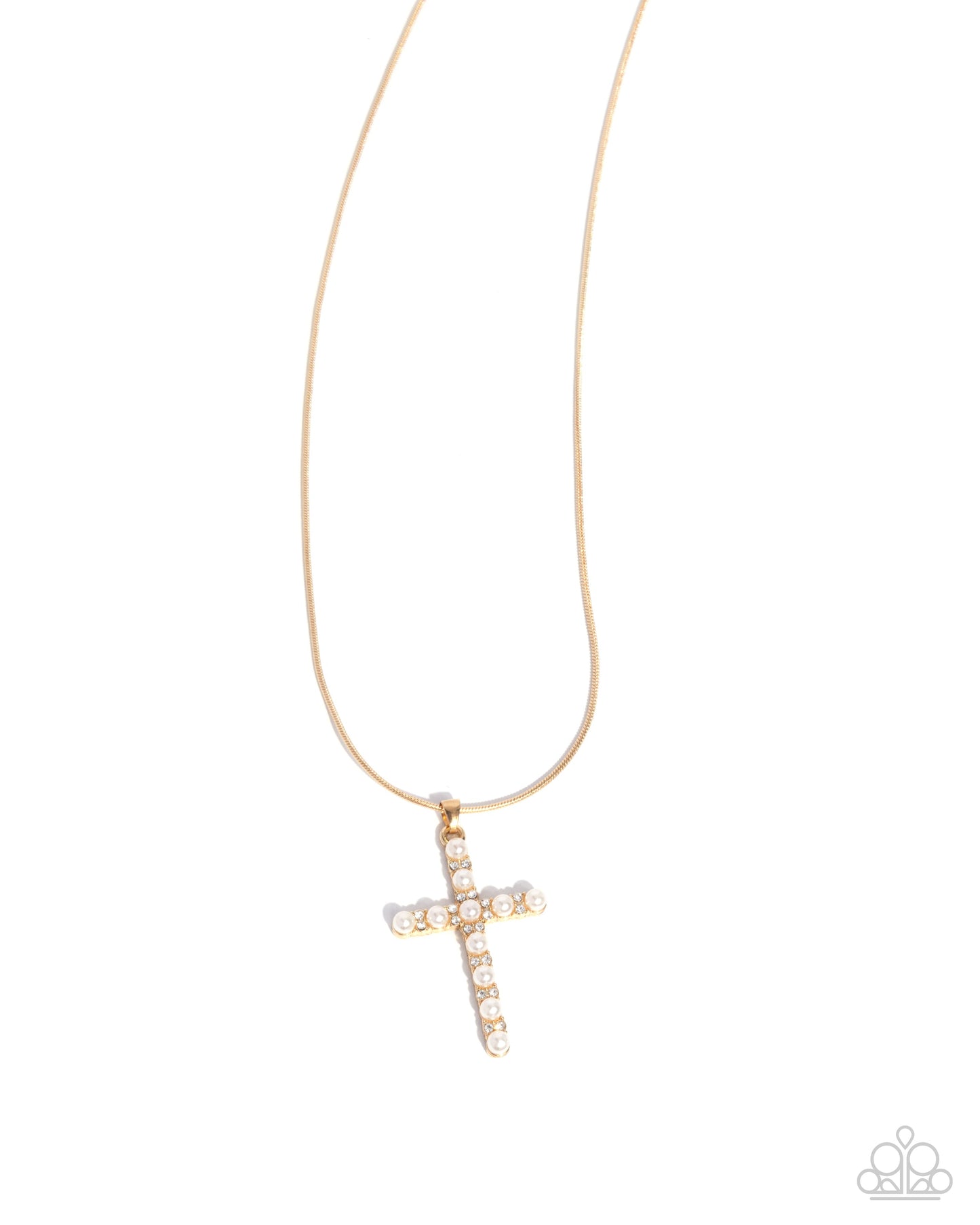 Holy Harmony - Gold and Pearl Cross Necklace - Paparazzi Accessories