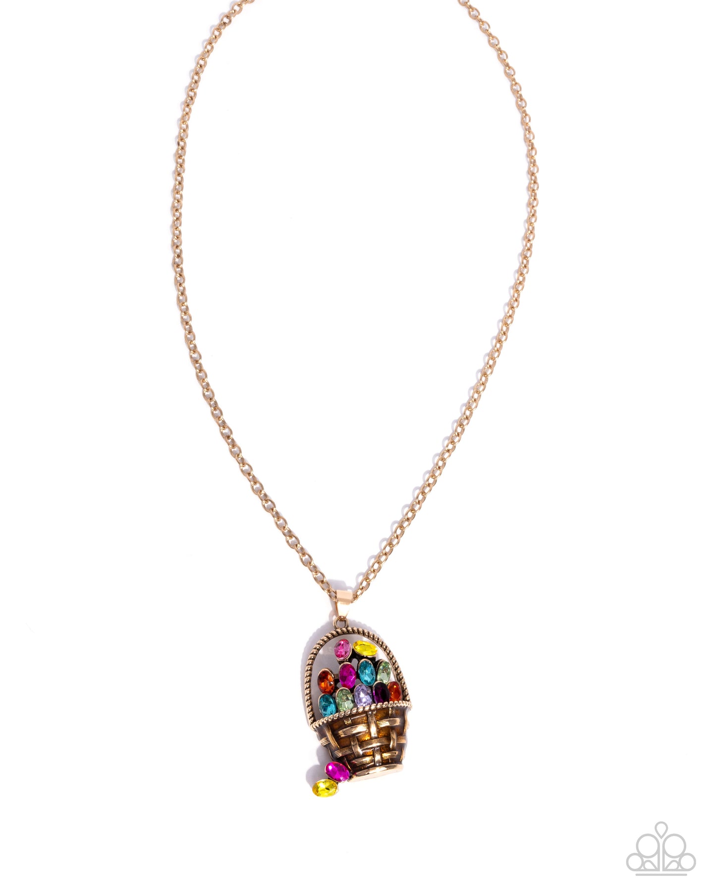 Easter Basket Brilliance - Multi Rhinestone Gold Pendant Necklace - Paparazzi Accessories