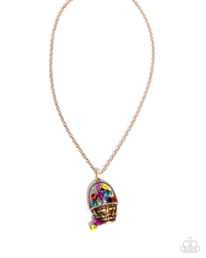 Easter Basket Brilliance - Multi Rhinestone Gold Pendant Necklace - Paparazzi Accessories
