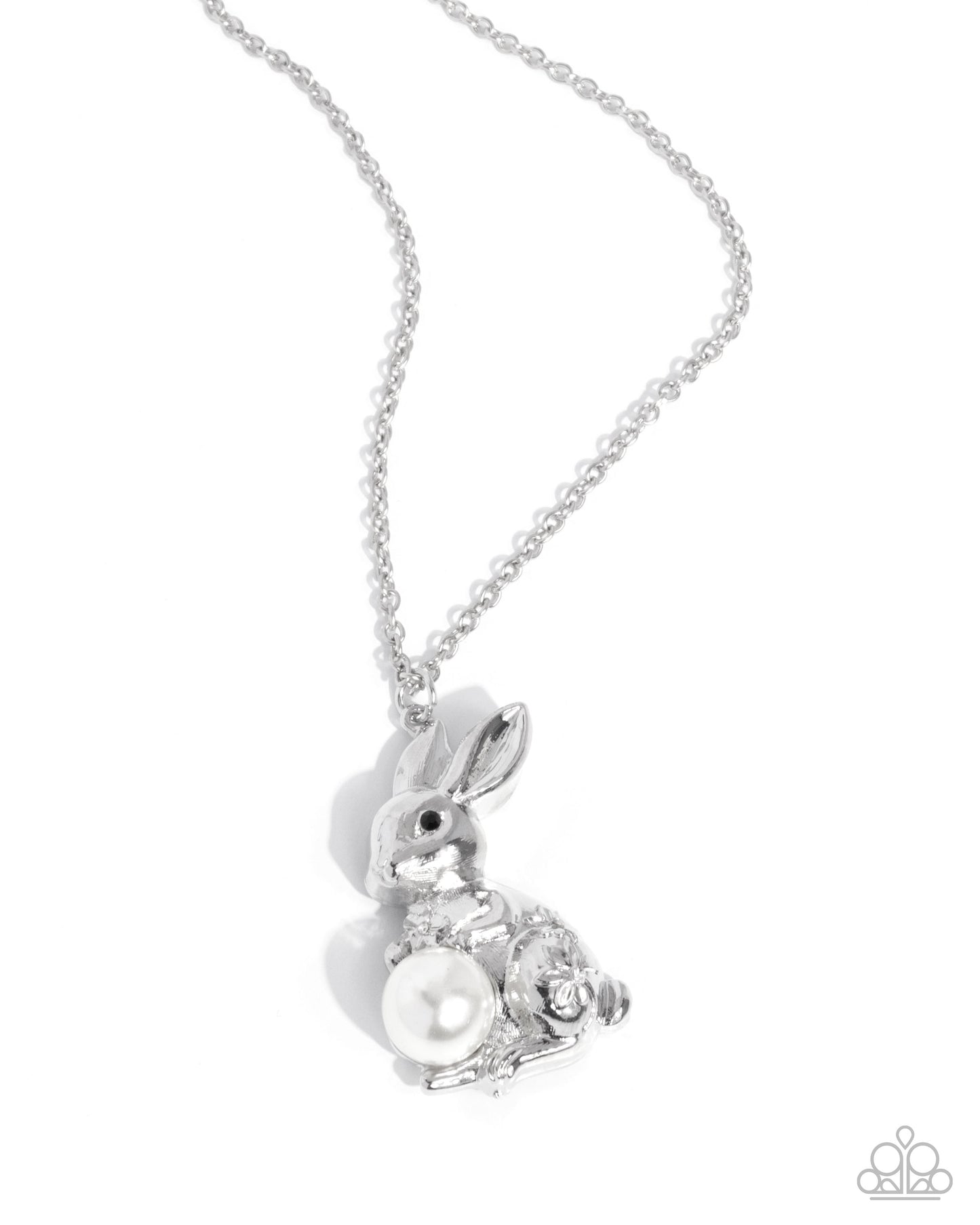 Easter Bunny - White Pearl Egg Silver Rabbit Pendant Necklace - Paparazzi Accessories