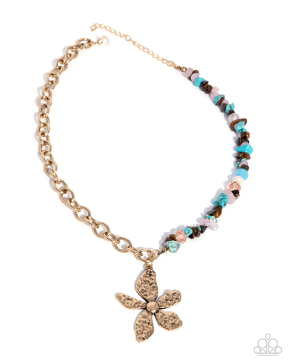 Floral Feint - Brown, Rose and Crackle Stone Gold Necklace - Paparazzi Accessories