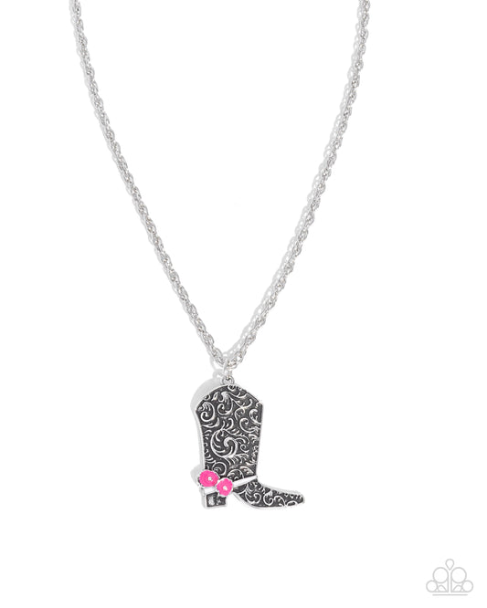 Blazing Boot - Pink Flower Boot Necklace - Paparazzi Accessories