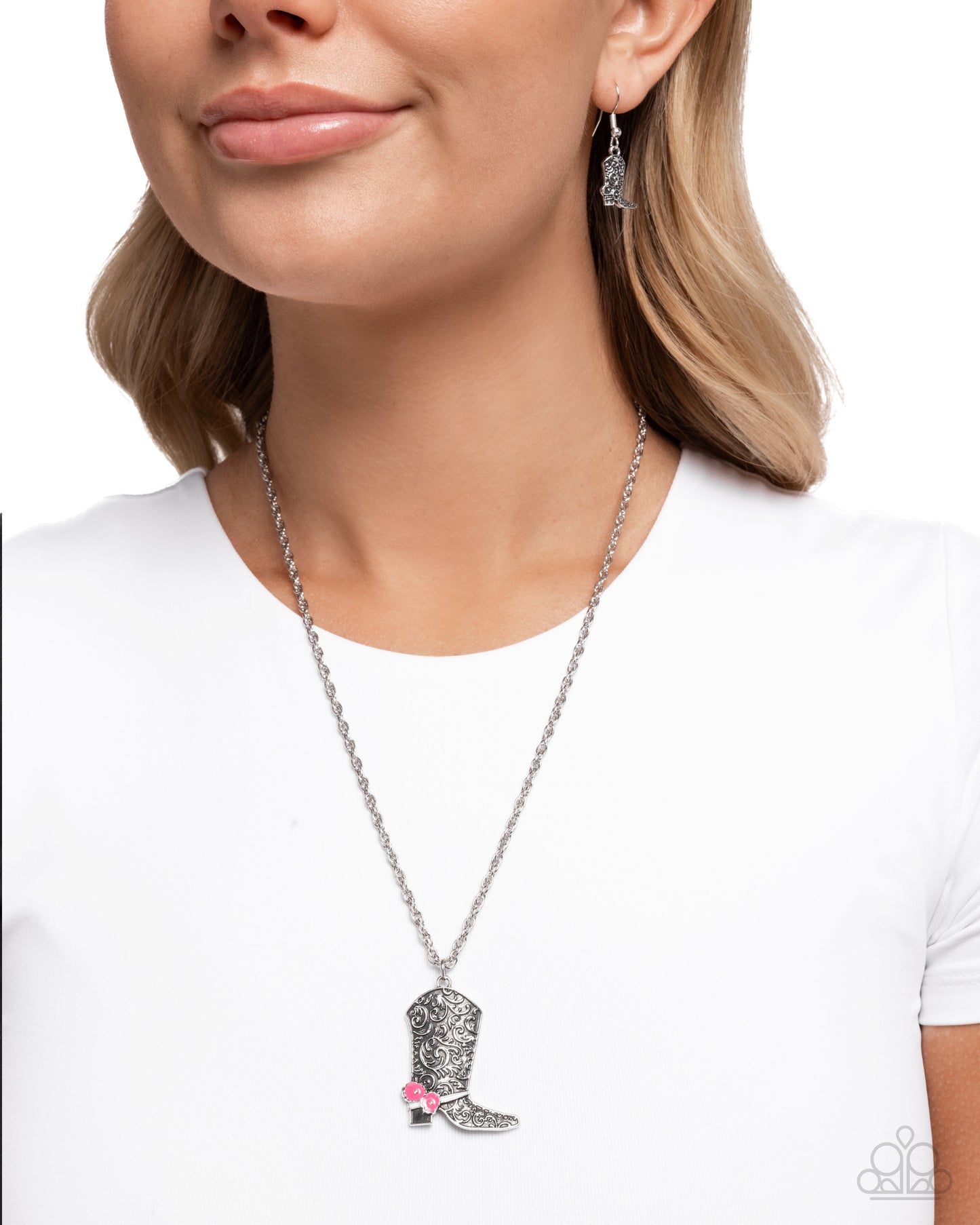 Blazing Boot - Pink Flower Boot Necklace - Paparazzi Accessories