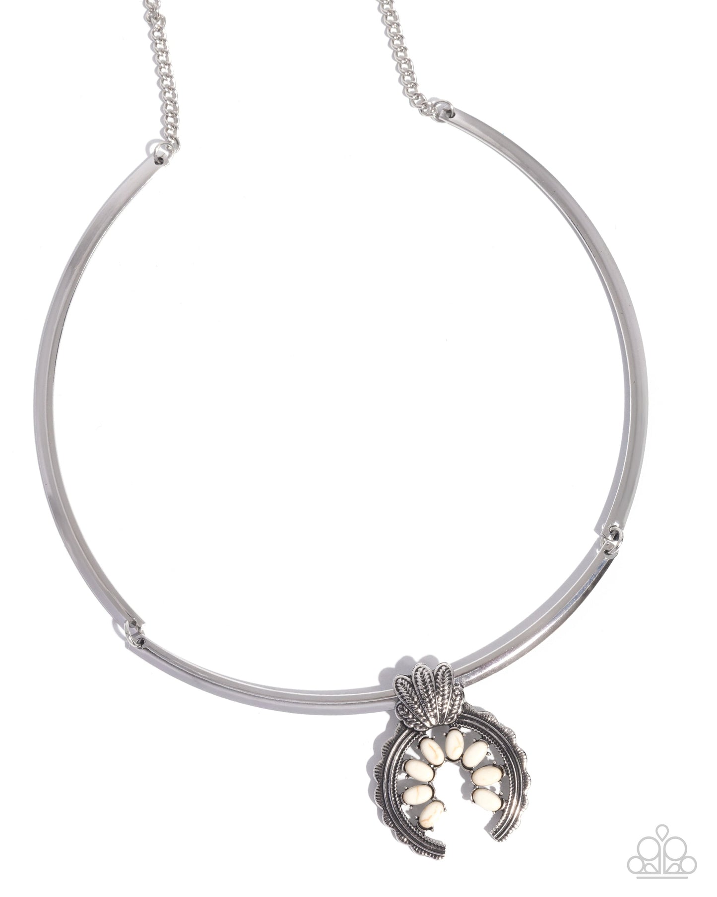 Smoldering Stones - White Crackle Stone Silver Necklace - Paparazzi Accessories