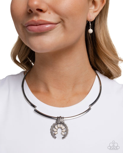 Smoldering Stones - White Crackle Stone Silver Necklace - Paparazzi Accessories