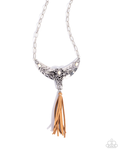 Limitless Longhorn - White Stone Brown Suede Silver Necklace - Paparazzi Accessories