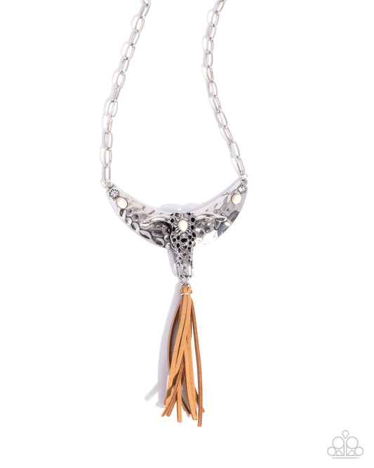 Limitless Longhorn - White Stone Brown Suede Silver Necklace - Paparazzi Accessories