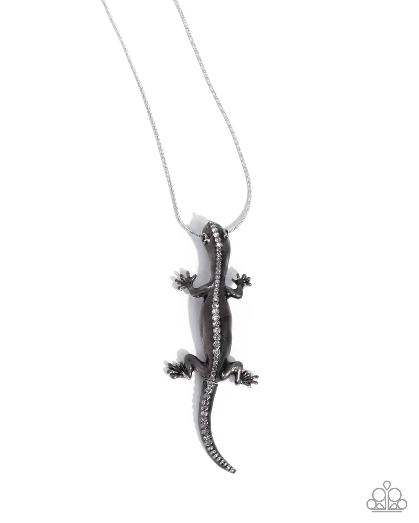 Salamander Statement - Black Enamel Lizard Pendant Silver Necklace - Paparazzi Accessories