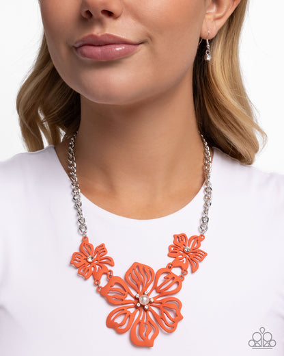 Floral Fandom - Orange Flower Necklace - Paparazzi Accessories