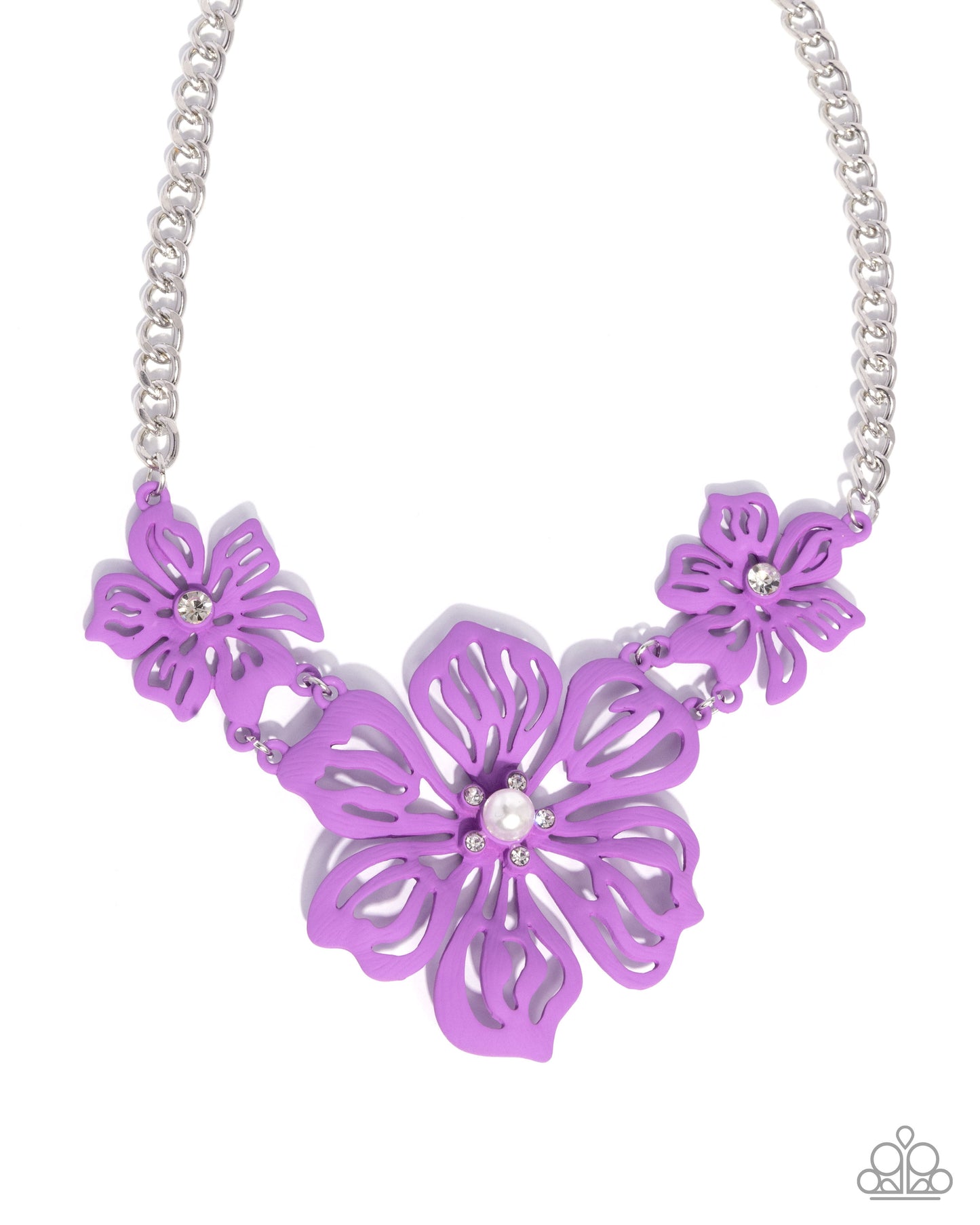 Floral Fandom - Purple Flower Silver Necklace - Paparazzi Accessories