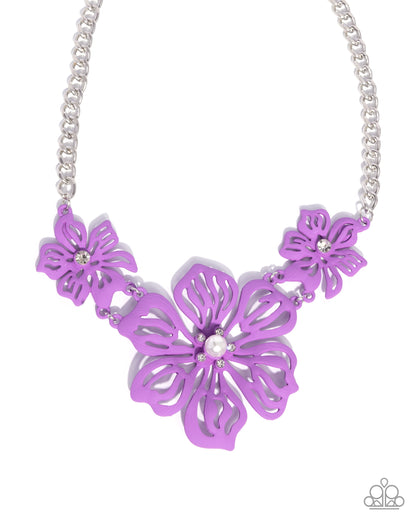 Floral Fandom - Purple Flower Silver Necklace - Paparazzi Accessories