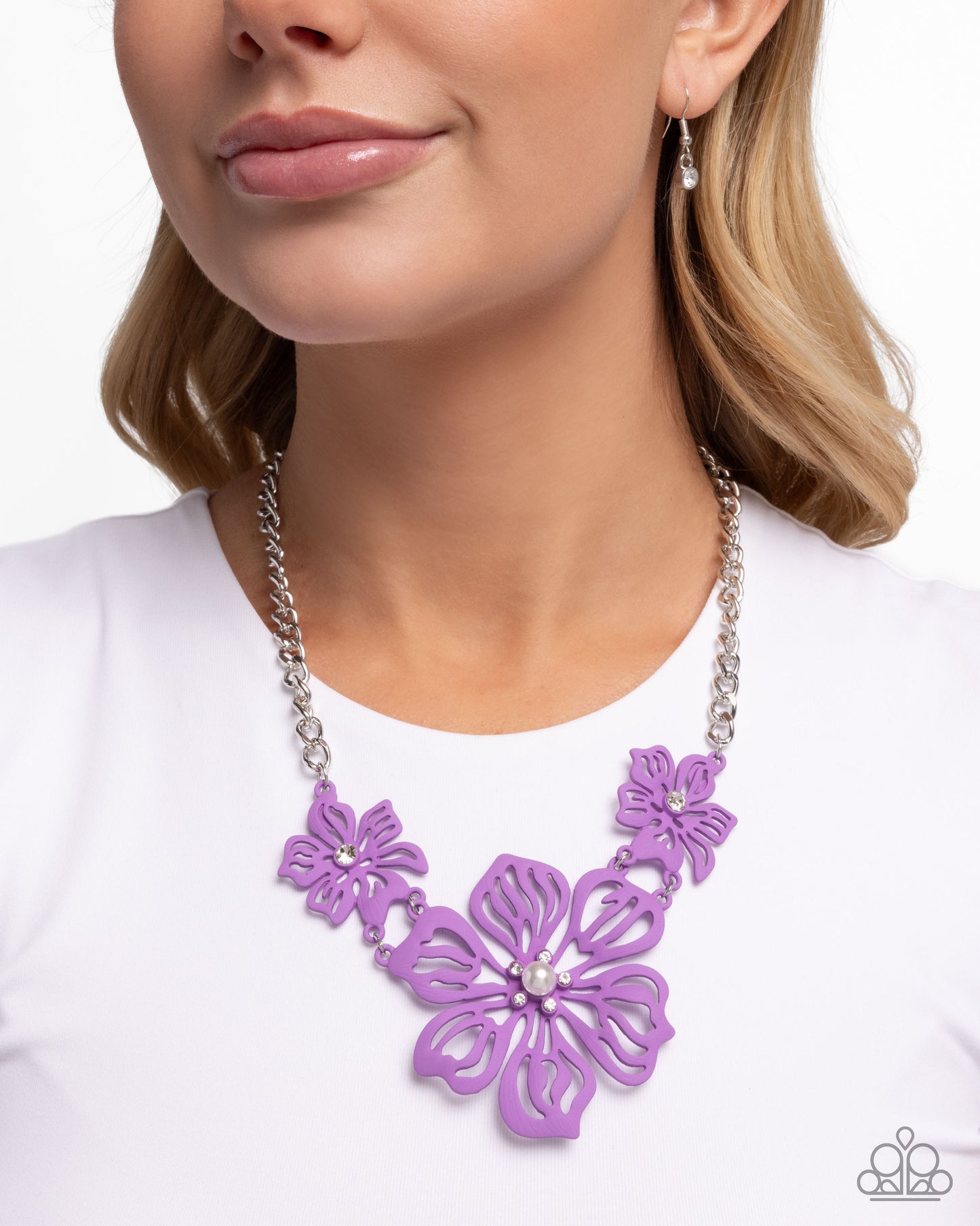 Floral Fandom - Purple Flower Silver Necklace - Paparazzi Accessories