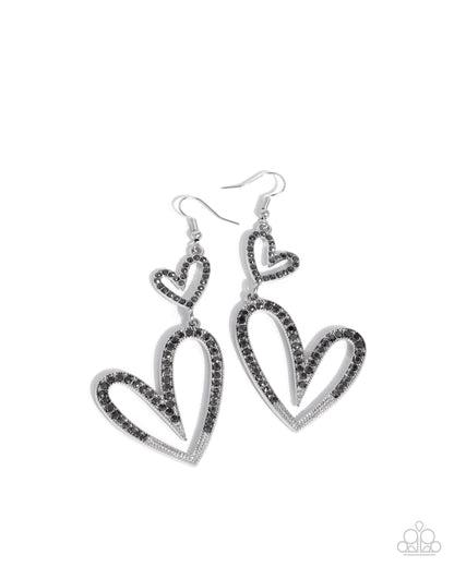 Power Couple - Silver Hematite Rhinestone Hearts Fishhook Earrings - Paparazzi Accessories