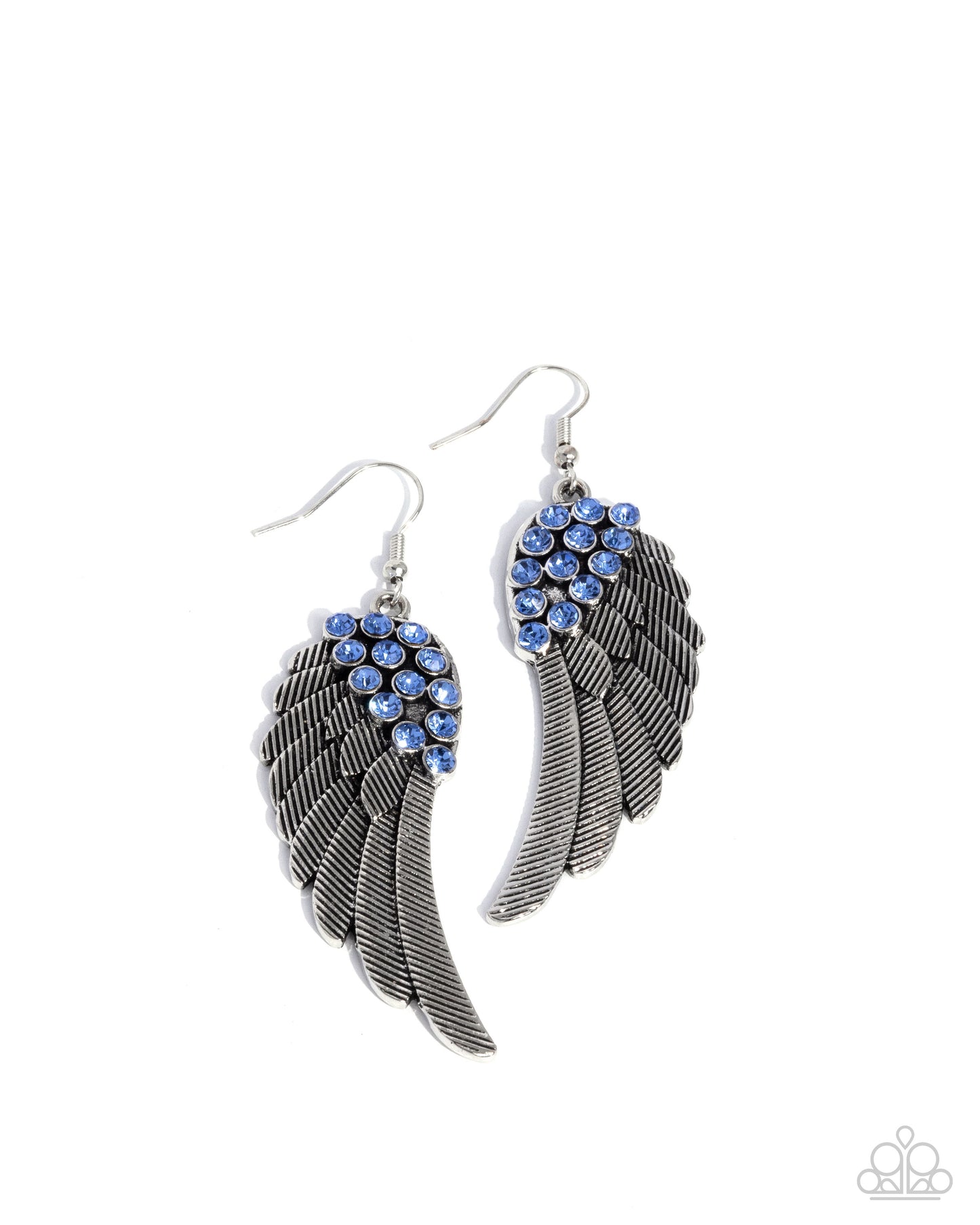 Angelic Abundance - Blue Rhinestone Silver Angel Wing Fishhook Earrings - Paparazzi Accessories