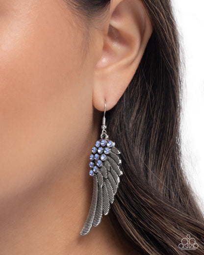 Angelic Abundance - Blue Rhinestone Silver Angel Wing Fishhook Earrings - Paparazzi Accessories