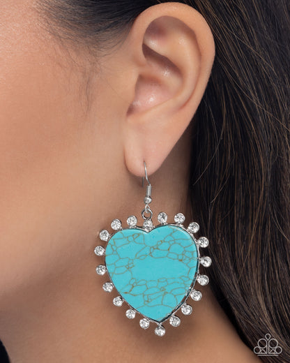 Dazzling Damsel - Blue Turquoise Crackle Stone Heart Silver Fishhook Back Earrings - Paparazzi Accessories