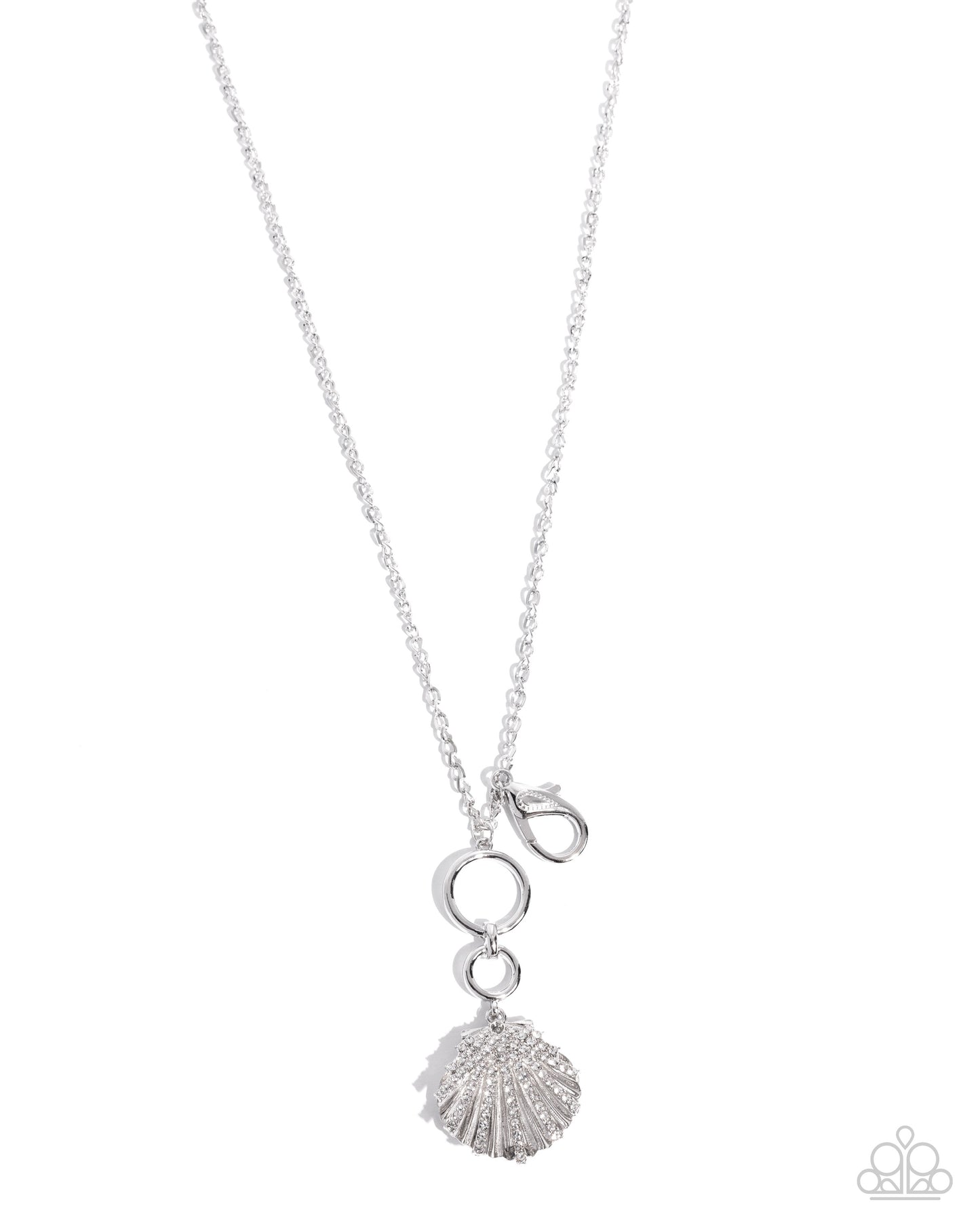 Seashell Socialite - White Rhinestone Silver Shell Lanyard - Paparazzi Accessories