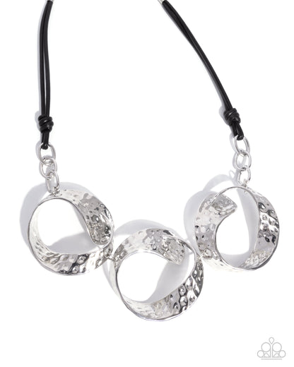 Curly Cabaret - Black Cord Hammered Silver Loop Necklace - Paparazzi Accessories