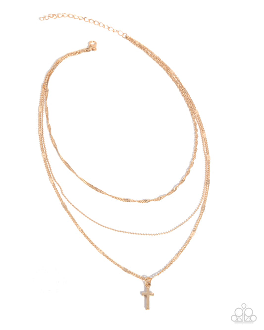 Divine Dedication - Gold Cross Pendant Necklace - Paparazzi Accessories