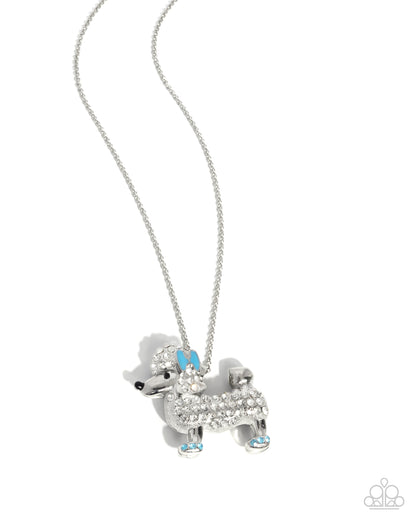 Poodle Pageantry - Blue Enamel White Rhinestone Dog Pendant Silver Necklace - Paparazzi Accessories