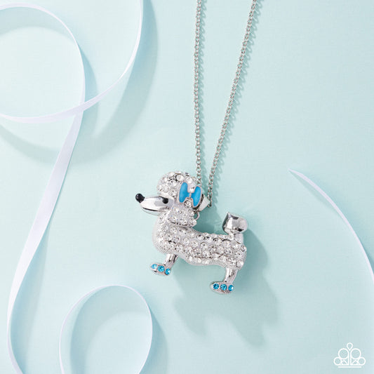 Poodle Pageantry - Blue Enamel White Rhinestone Dog Pendant Silver Necklace - Paparazzi Accessories