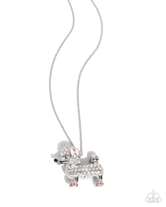 Poodle Pageantry - Pink Enamel White Rhinestone Dog Pendant Silver Necklace - Paparazzi Accessories