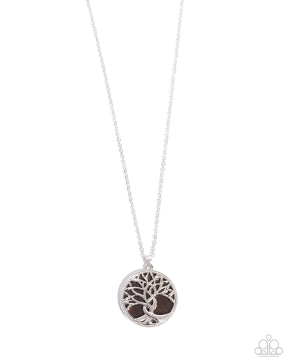 Nordic Nuance - Brown Shell Silver Tree of Life Pendant Necklace - Paparazzi Accessories