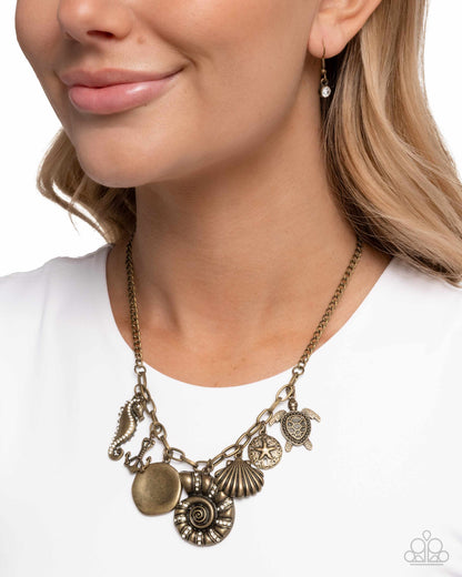 Coastal Composure - Brass Charm Necklace - Paparazzi Accessories