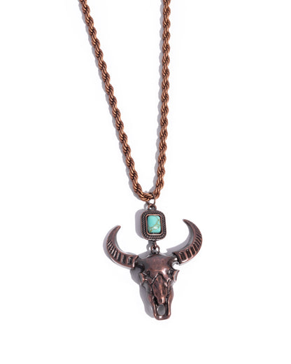 Longhorn Leisure - Copper Longhorn Blue Turquoise Crackle Stone Pendant Necklace - Paparazzi Accessories