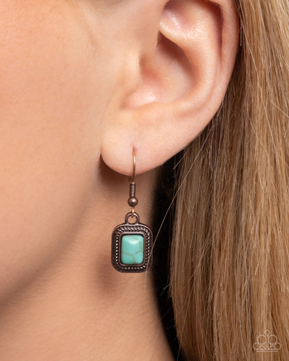 Longhorn Leisure - Copper Longhorn Blue Turquoise Crackle Stone Pendant Necklace - Paparazzi Accessories