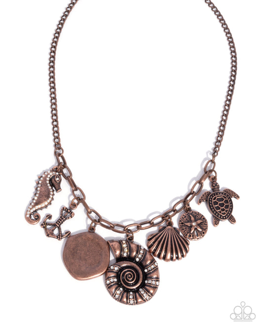 Coastal Composure - Copper Shell, Seahorse, Turtle Charms Necklace - Paparazzi Accessories