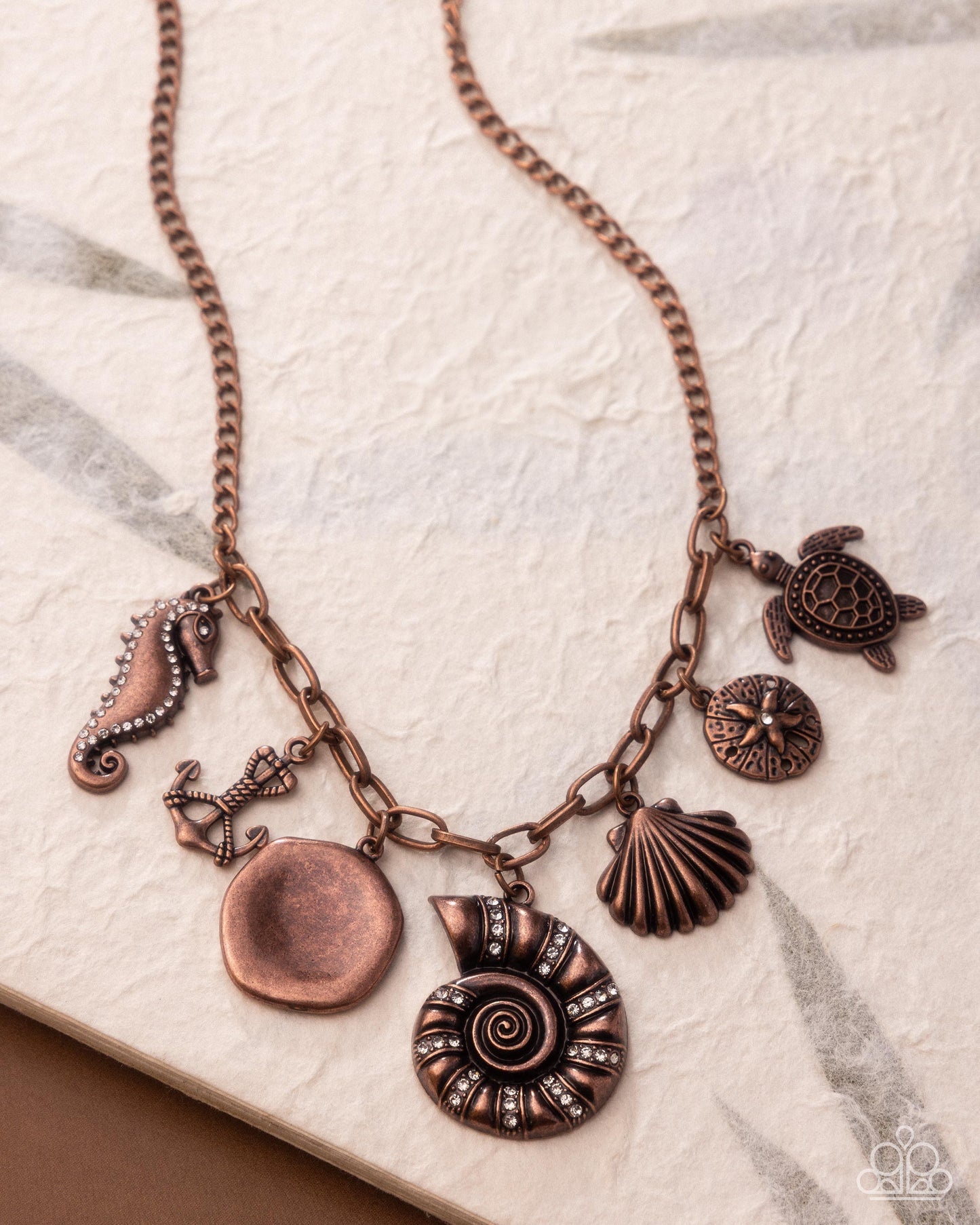 Coastal Composure - Copper Shell, Seahorse, Turtle Charms Necklace - Paparazzi Accessories