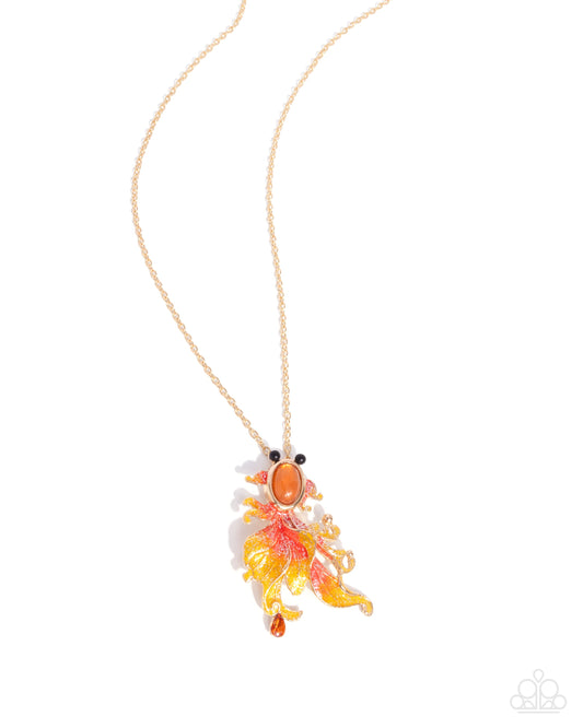 Synchronized Swimming - Orange Fish Pendant Gold Necklace - Paparazzi Accessories