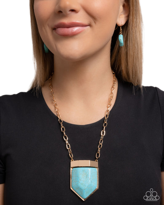 Pendant Passage - Gold - Blue Crackle Stone Necklace - Paparazzi Accessories