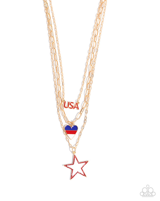 Unforgettable USA - Gold Charm Necklace - Paparazzi Accessories