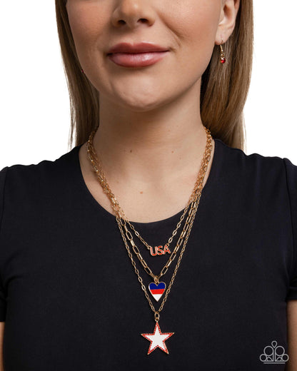 Unforgettable USA - Gold Charm Necklace - Paparazzi Accessories