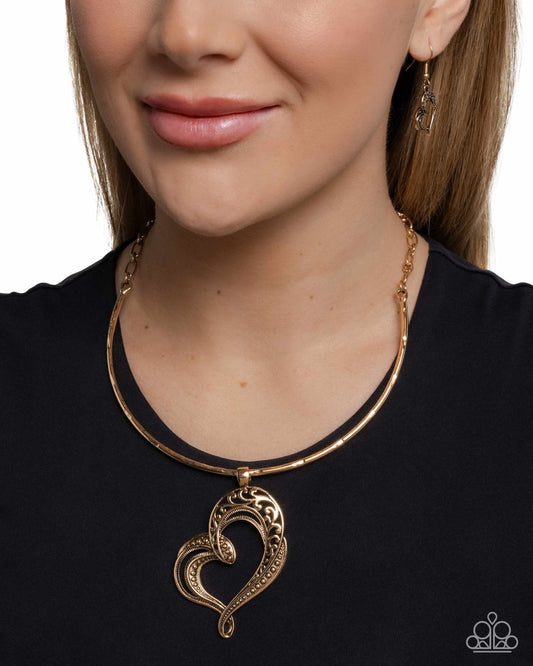 Concentric Courtship - Gold Filigree Heart Pendant Necklace - Paparazzi Accessories