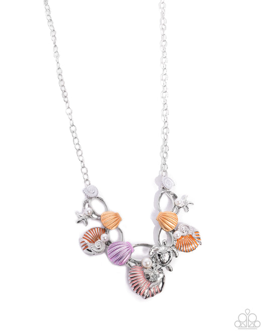 Oceanic Octave - Orange Enamel Silver Starfish, Shells, & Turtle Necklace - Paparazzi Accessories