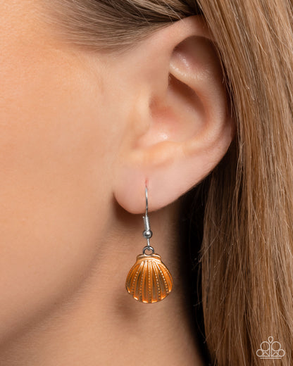 Oceanic Octave - Orange Enamel Silver Starfish, Shells, & Turtle Necklace - Paparazzi Accessories