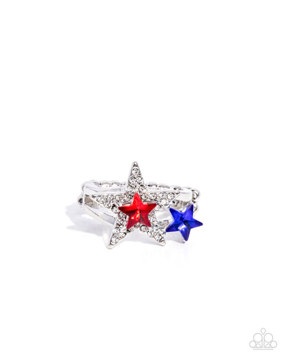 I Pledge Allegiance to the Stars - Multi - Red & Blue Rhinestone Silver Ring - Paparazzi Accessories