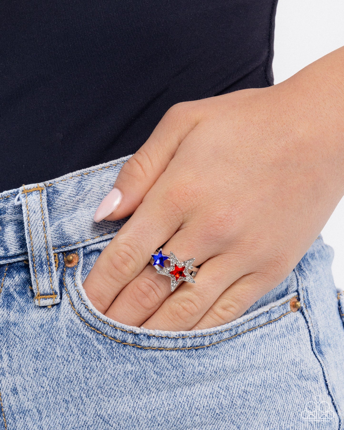 I Pledge Allegiance to the Stars - Multi - Red & Blue Rhinestone Silver Ring - Paparazzi Accessories
